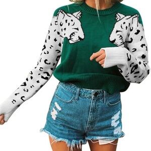 Women’s Green Leopard Sweater